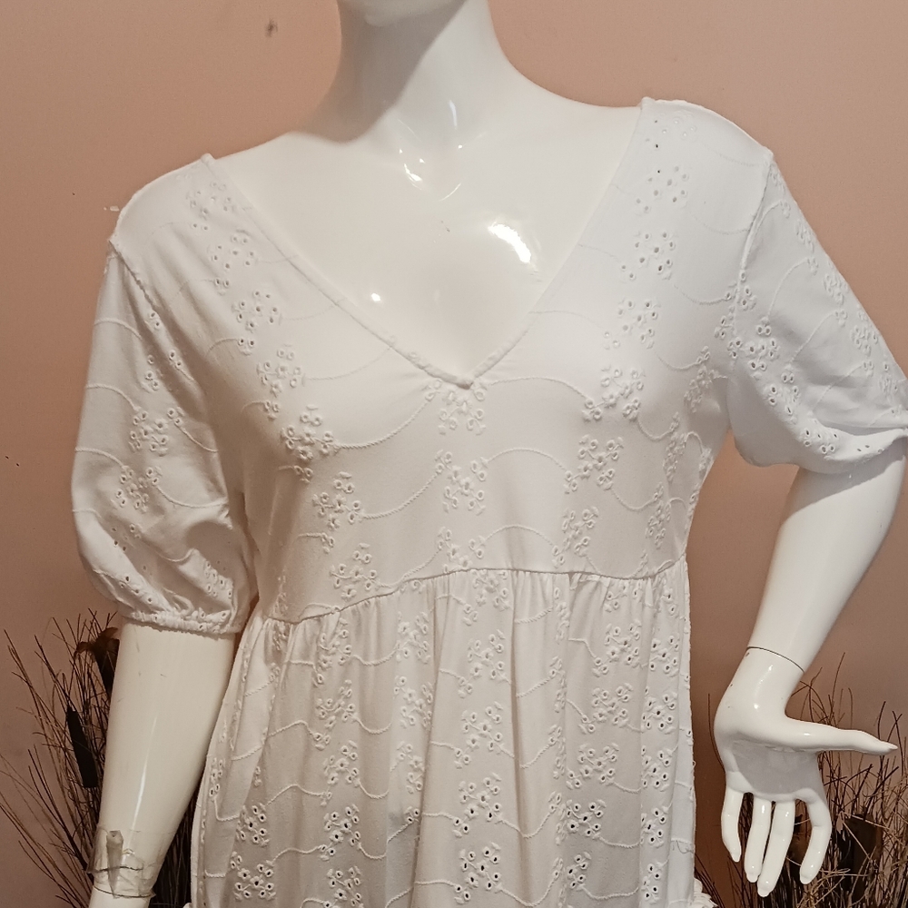 ASOS Design broderie white eyelet v neck smock dress